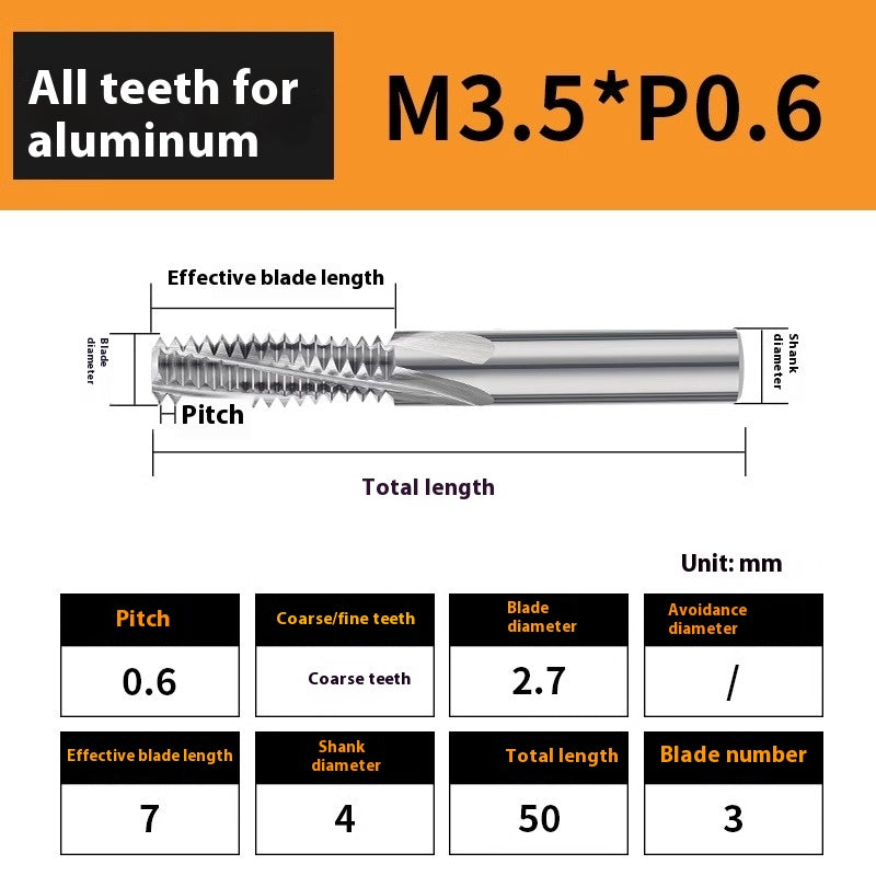 2136-65° aluminum with colorful thread milling cutter lengthened single tooth three-tooth full thread machining center tungsten carbide milling cutter M3M4M5 Shandong Denso Pricision Tools Co.,Ltd.